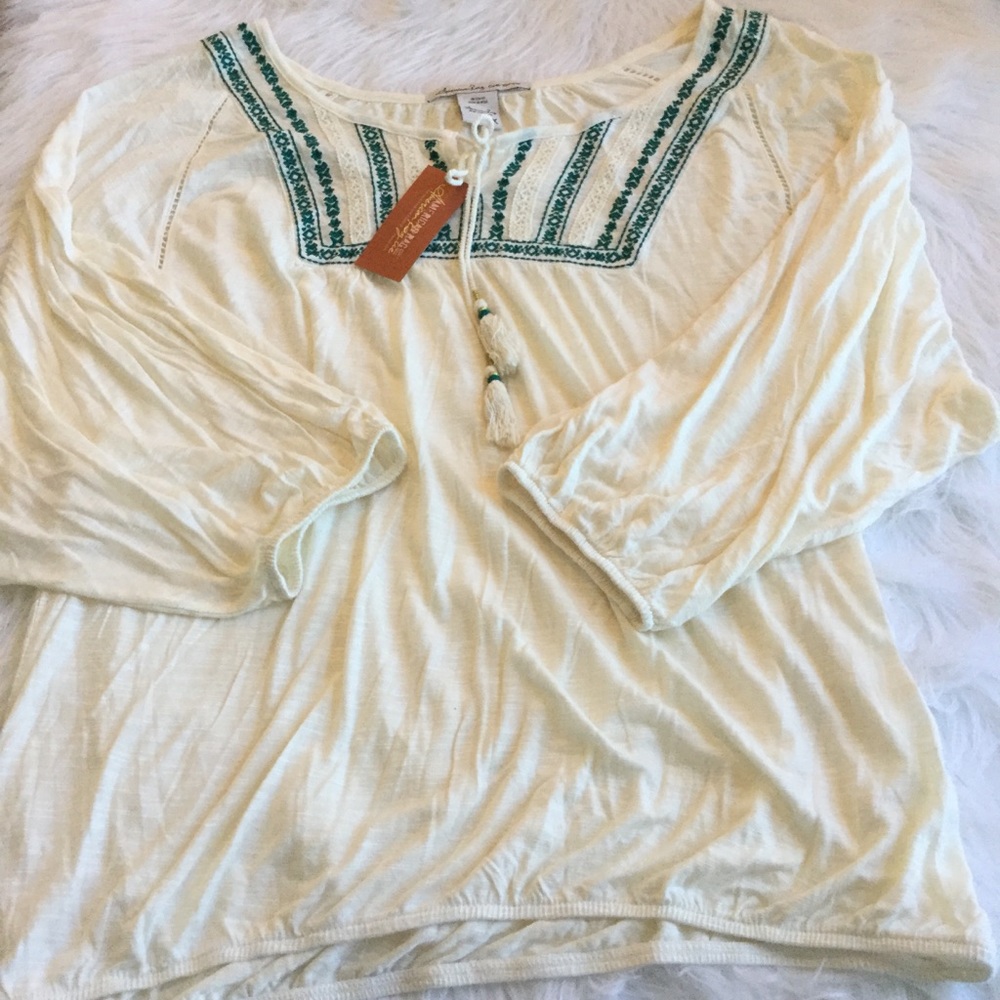 SALE $2/20 American Rag 1X Blouse Boho Ivory Green